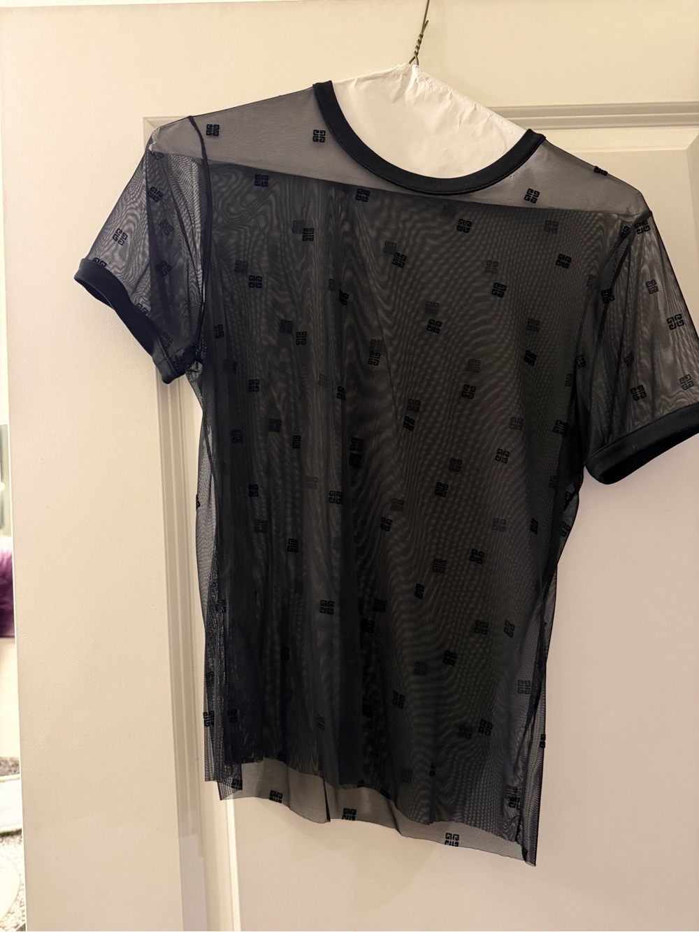 Givenchy Black Sheer Logo Mesh Short Sleeve Tee